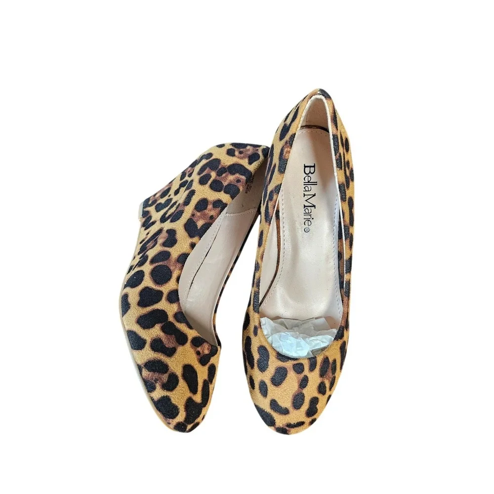Bella Marie Wedge Pumps Women 5.5 Leopard Brown Excellent Animal Print NINE-5U